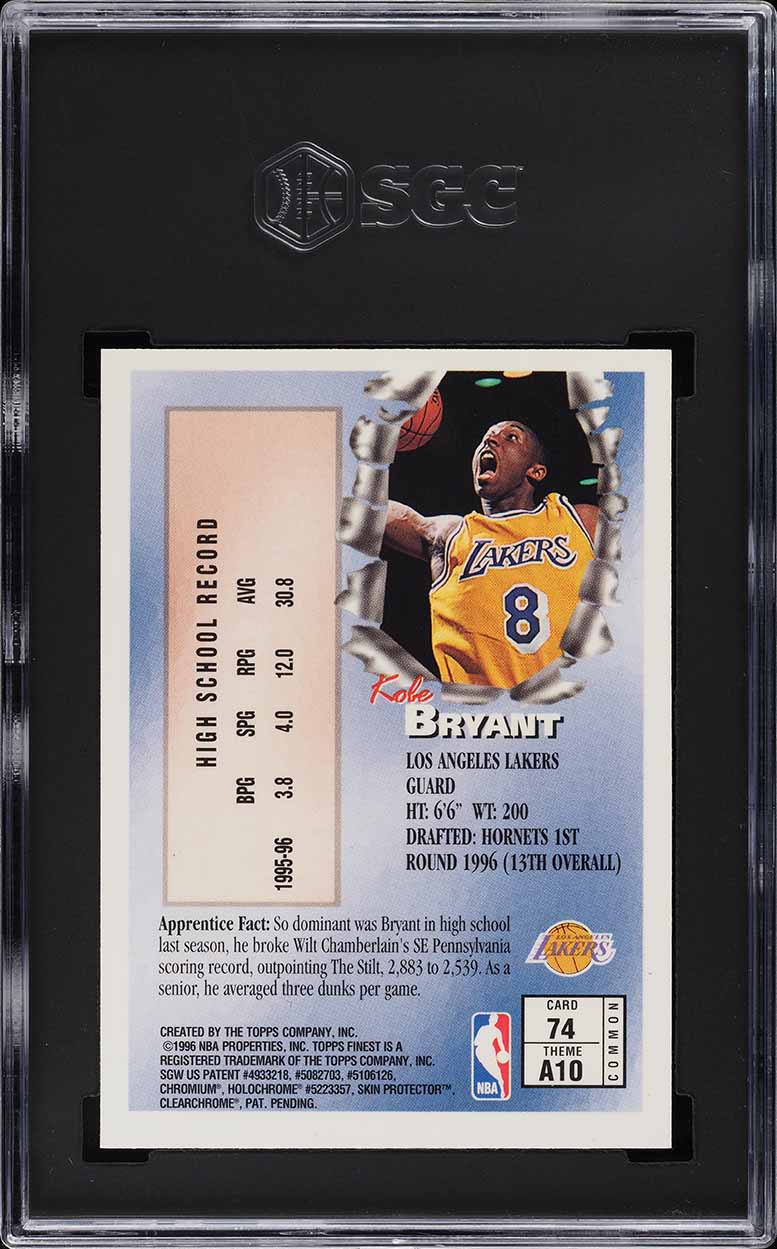 1996 Finest Basketball Kobe Bryant ROOKIE #74 SGC 9.5 MINT+