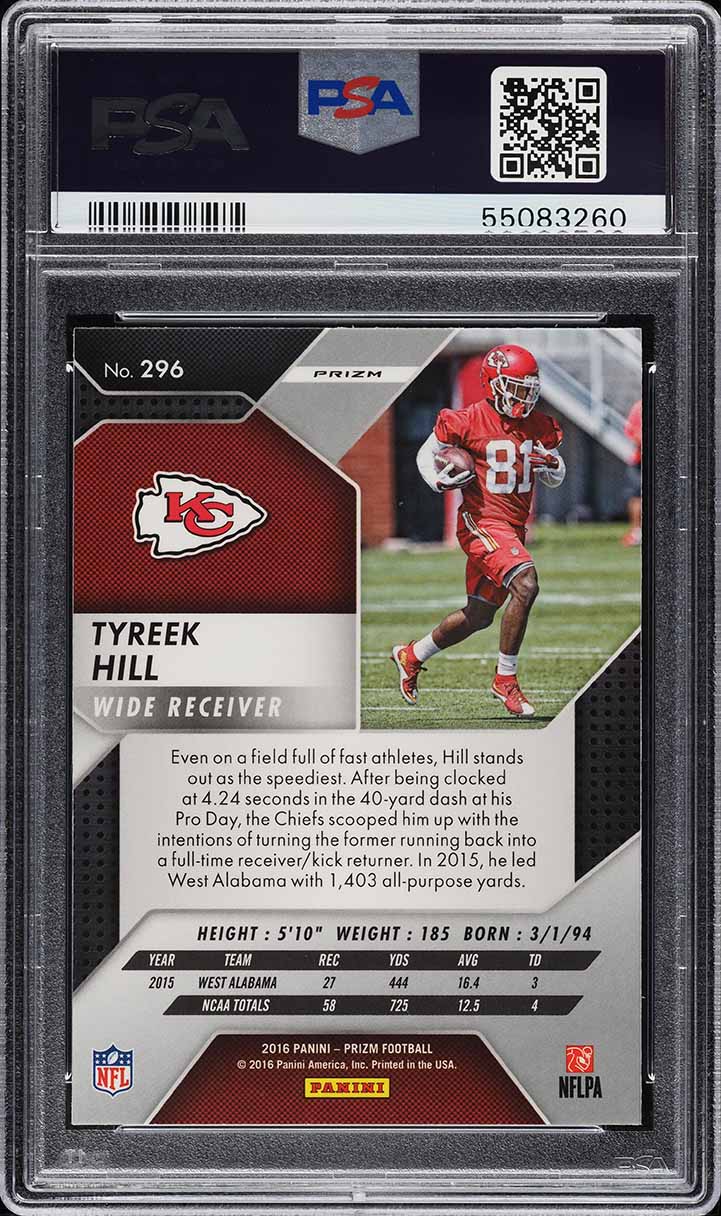 2016 Panini Prizm Silver Prizms Tyreek Hill ROOKIE #296 PSA 10 GEM MINT