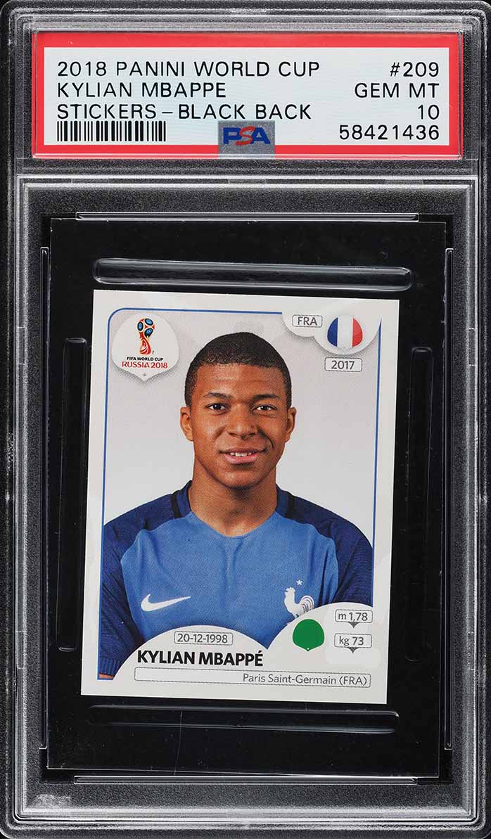 2018 Panini World Cup Stickers Black Back Kylian Mbappe ROOKIE #209 PSA 10