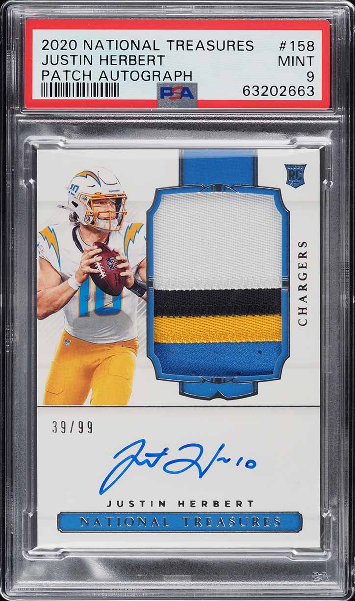 2020 National Treasures Justin Herbert ROOKIE PATCH AUTO /99 #158 PSA 9 MINT