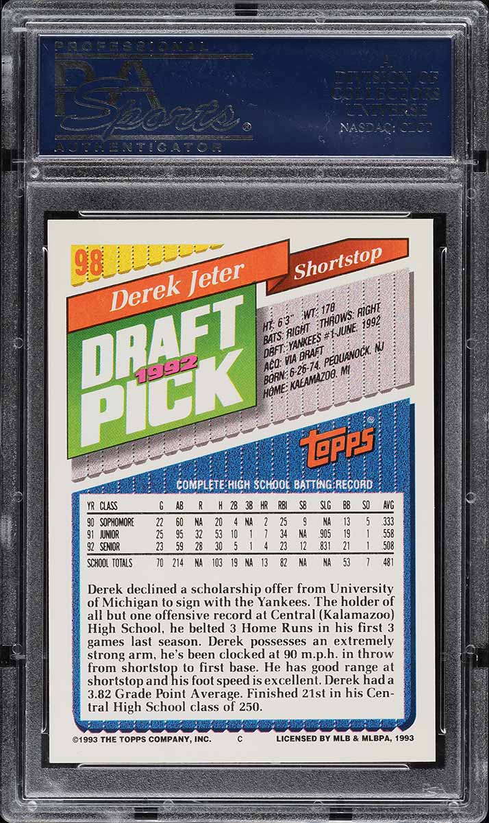 1993 Topps Derek Jeter ROOKIE #98 PSA 10 GEM MINT