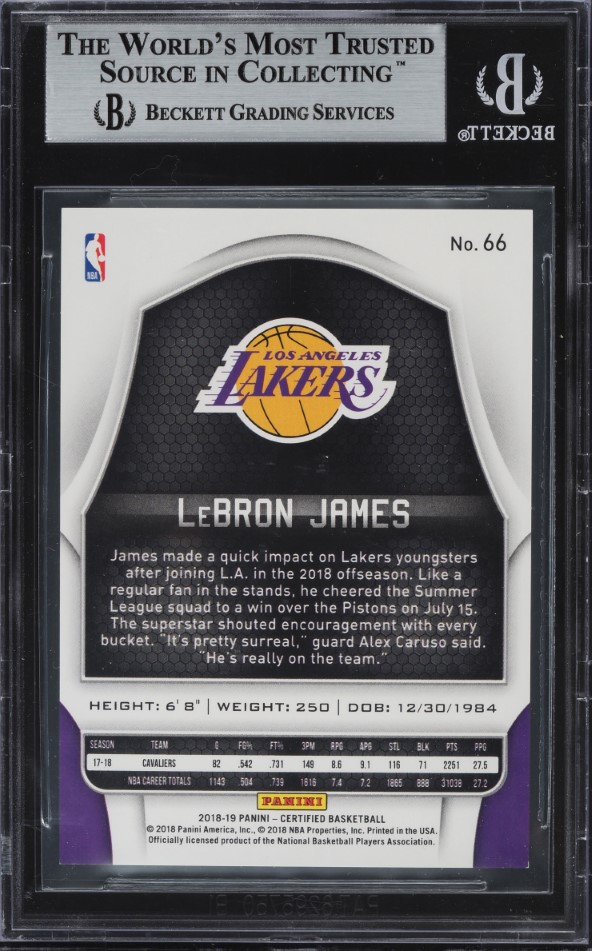 2018 Panini Certified Mirror Black LeBron James 1/1 #66 BGS 8.5 NM-MT+