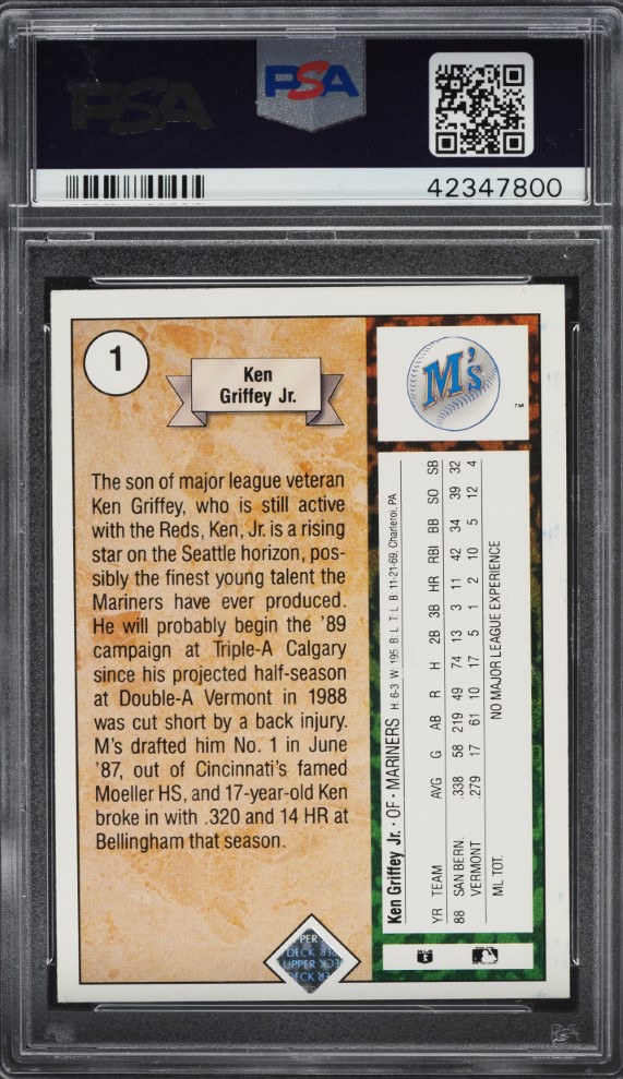 1989 Upper Deck Ken Griffey Jr. ROOKIE AUTO DNA #1 PSA AUTH