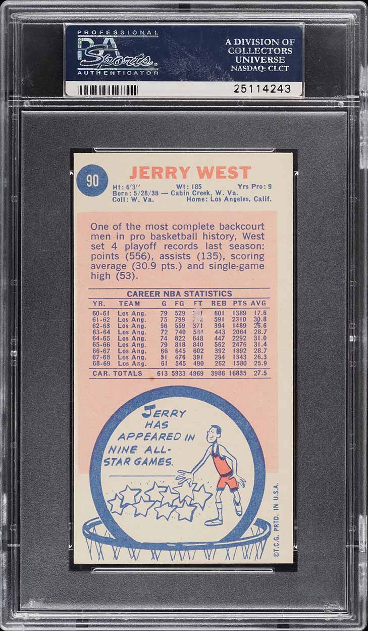 1969 Topps Basketball Jerry West #90 PSA 8 NM-MT
