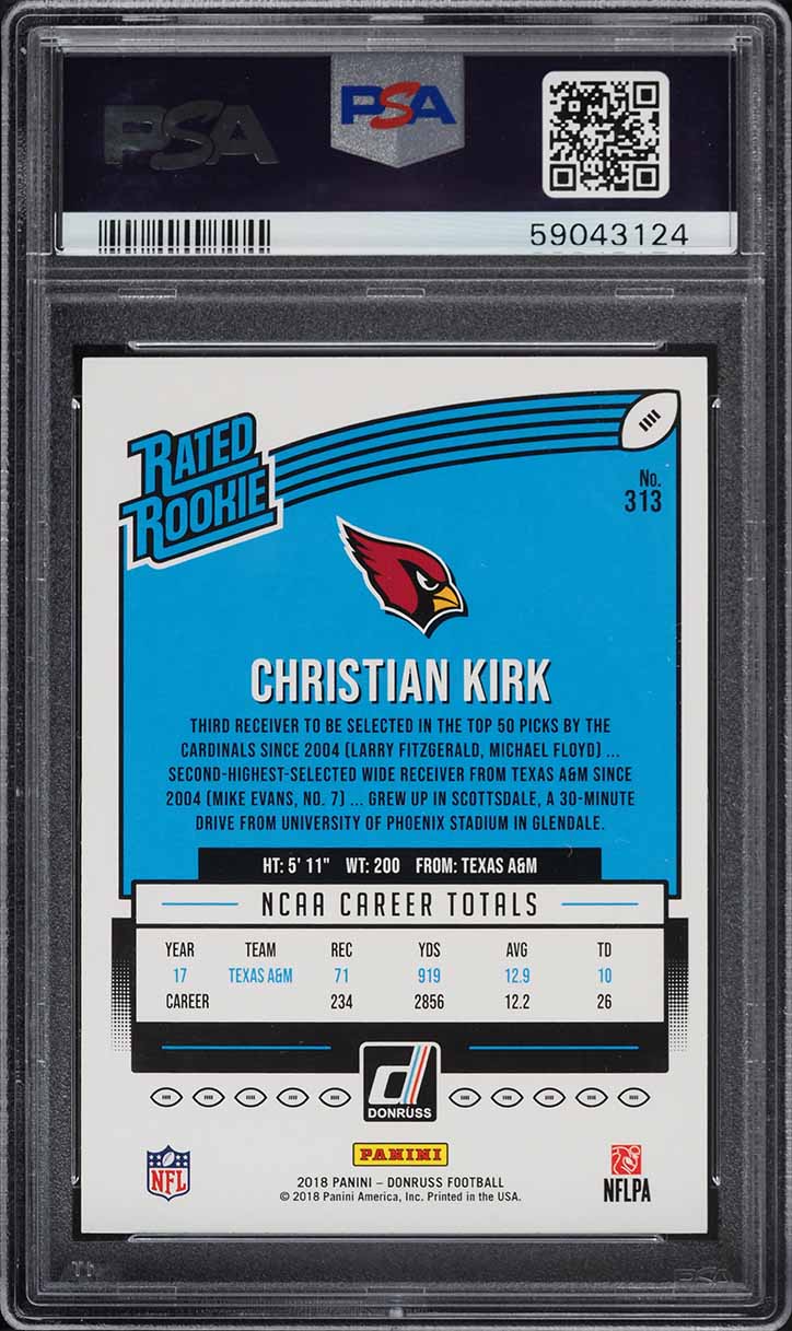 2018 Donruss Football Christian Kirk ROOKIE #313 PSA 9 MINT