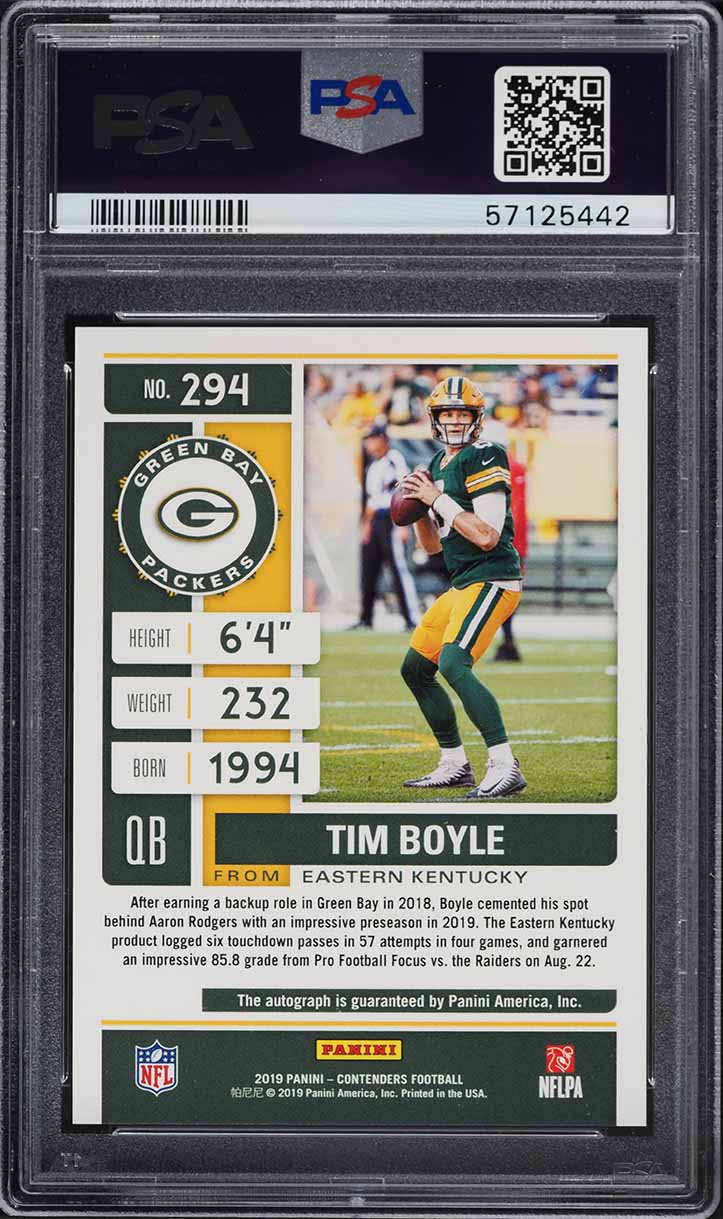 2019 Panini Contenders Tim Boyle ROOKIE AUTO #294 PSA 9 MINT