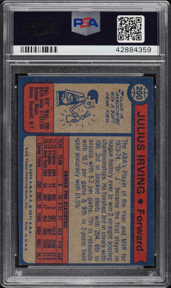 1974 Topps Basketball Julius Erving #200 PSA 6 EXMT