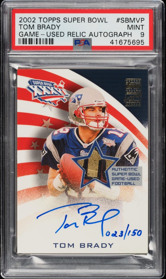 2002 Topps Super Bowl Game-Used Relic Tom Brady PATCH AUTO /150 PSA 9 MINT