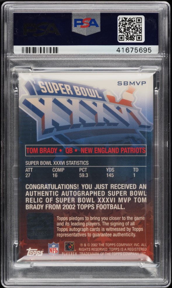 2002 Topps Super Bowl Game-Used Relic Tom Brady PATCH AUTO /150 PSA 9 MINT