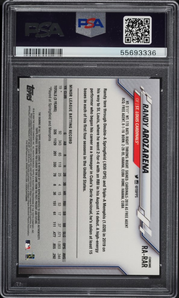 2020 Topps Chrome Randy Arozarena ROOKIE AUTO #RA-RAR PSA 9 MINT