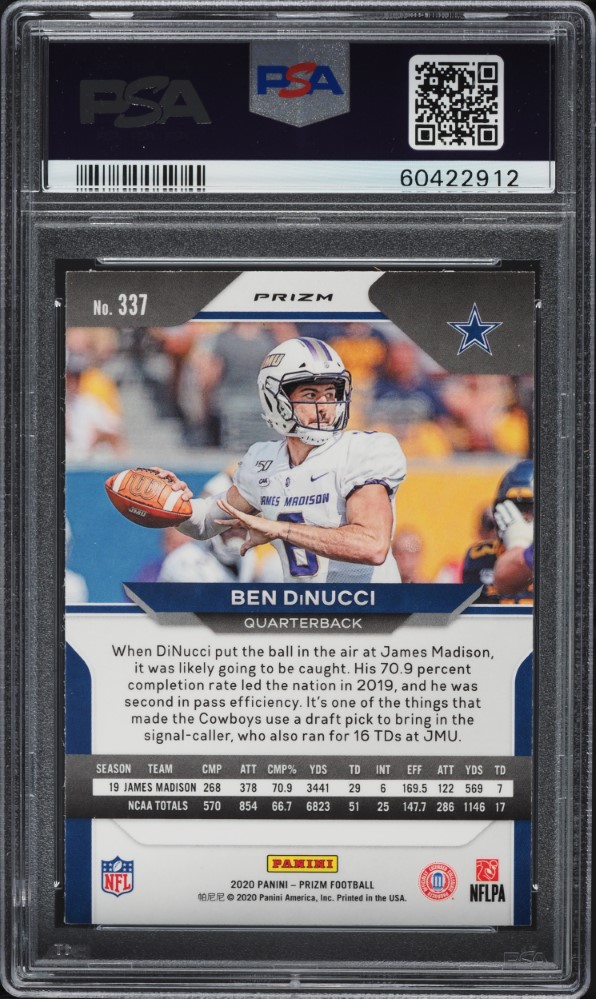 2020 Panini Prizm Silver Prizms Ben DiNucci ROOKIE #337 PSA 9 MINT