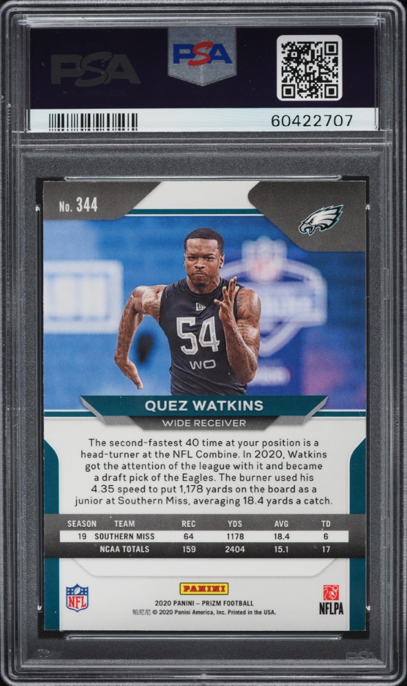 2020 Panini Prizm Quez Watkins ROOKIE #344 PSA 9 MINT