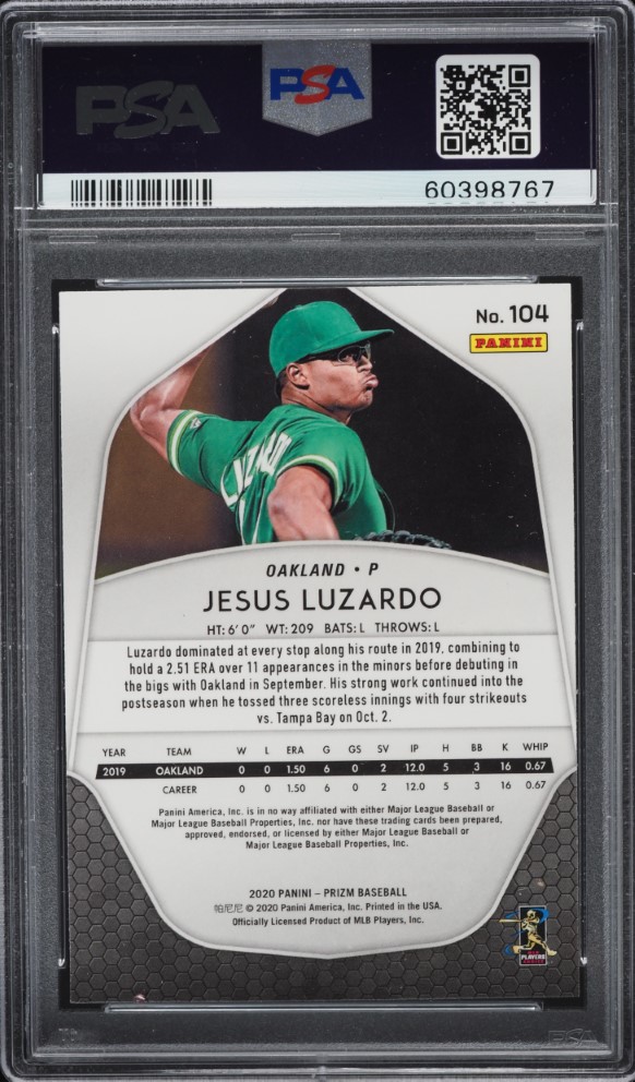 2020 Panini Prizm Jesus Luzardo ROOKIE #104 PSA 10 GEM MINT