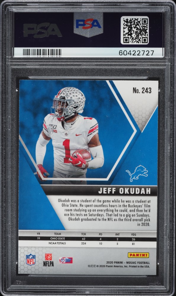 2020 Panini Mosaic Jeff Okudah ROOKIE #243 PSA 10 GEM MINT