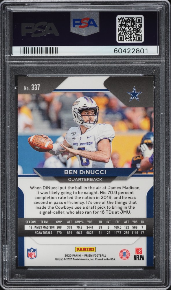 2020 Panini Prizm Ben DiNucci ROOKIE #337 PSA 9 MINT