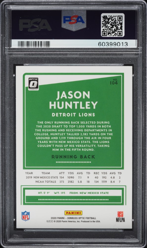 2020 Donruss Optic Jason Huntley ROOKIE #104 PSA 10 GEM MINT