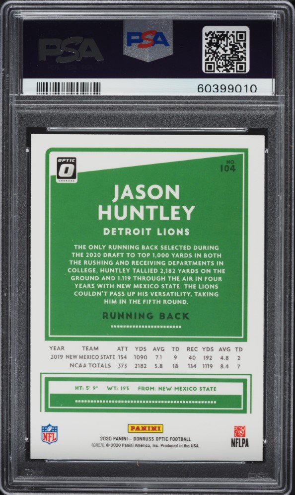 2020 Donruss Optic Jason Huntley ROOKIE #104 PSA 10 GEM MINT