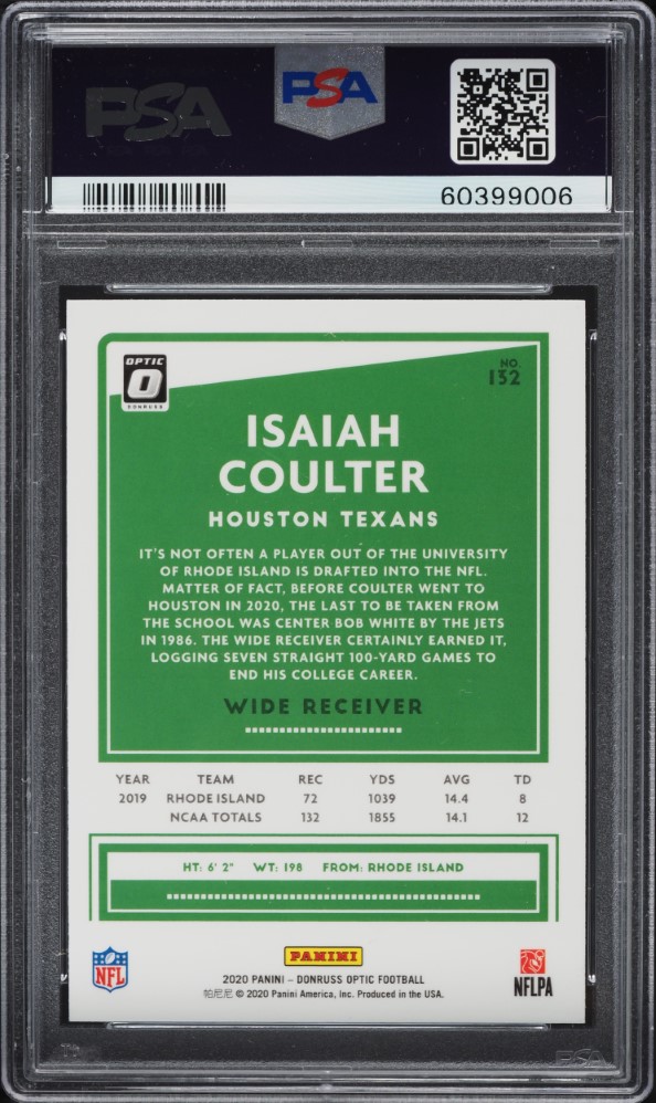 2020 Donruss Optic Isaiah Coulter ROOKIE #132 PSA 10 GEM MINT