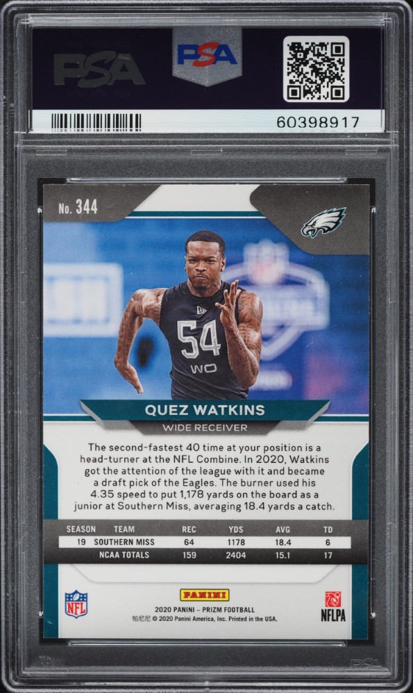 2020 Panini Prizm Quez Watkins ROOKIE #344 PSA 9 MINT