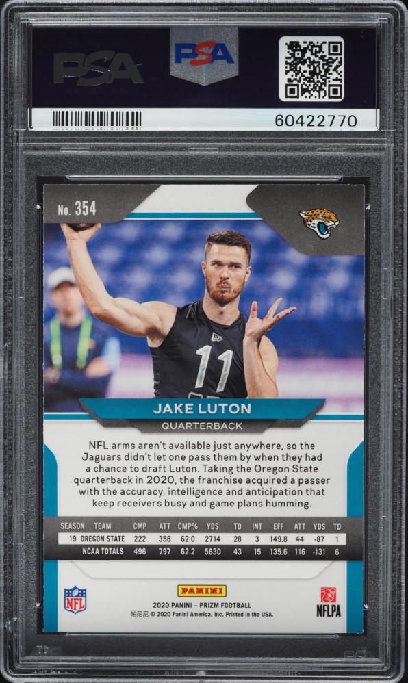 2020 Panini Prizm Jake Luton ROOKIE #354 PSA 9 MINT