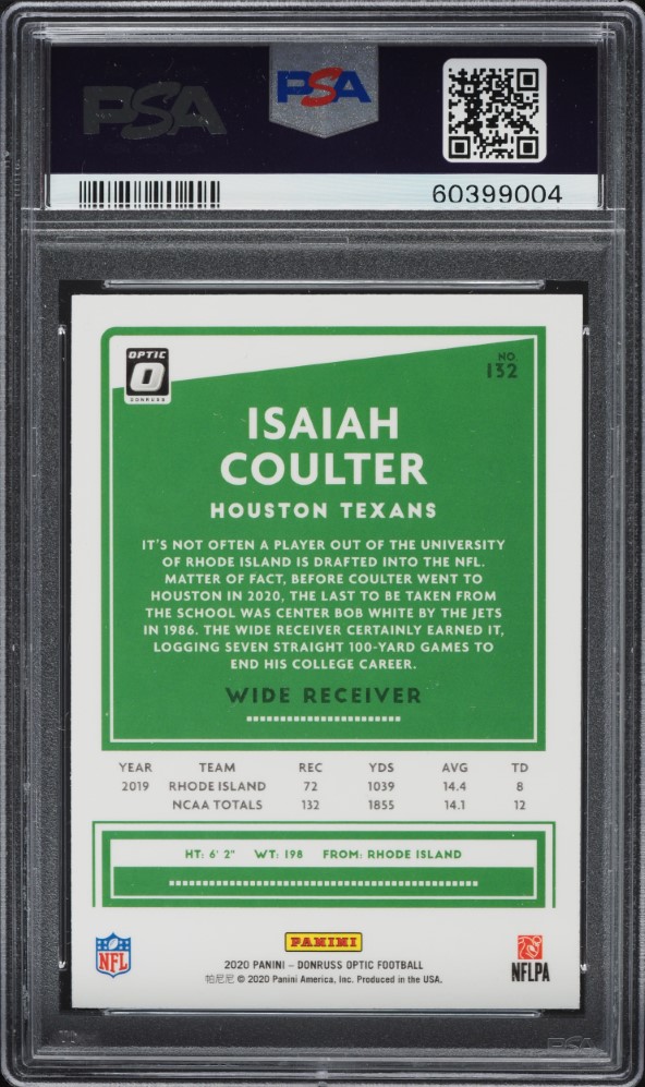 2020 Donruss Optic Isaiah Coulter ROOKIE #132 PSA 10 GEM MINT