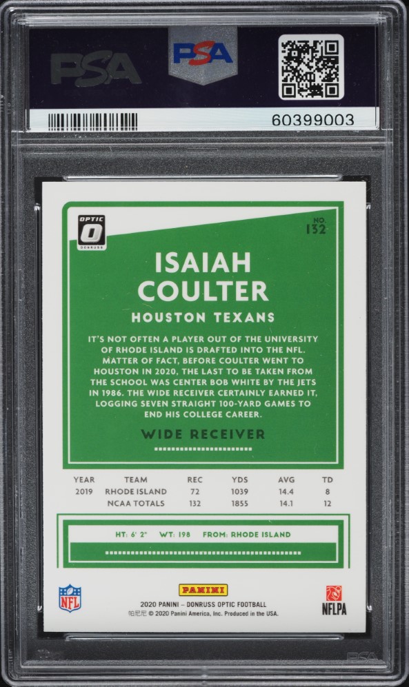2020 Donruss Optic Isaiah Coulter ROOKIE #132 PSA 10 GEM MINT