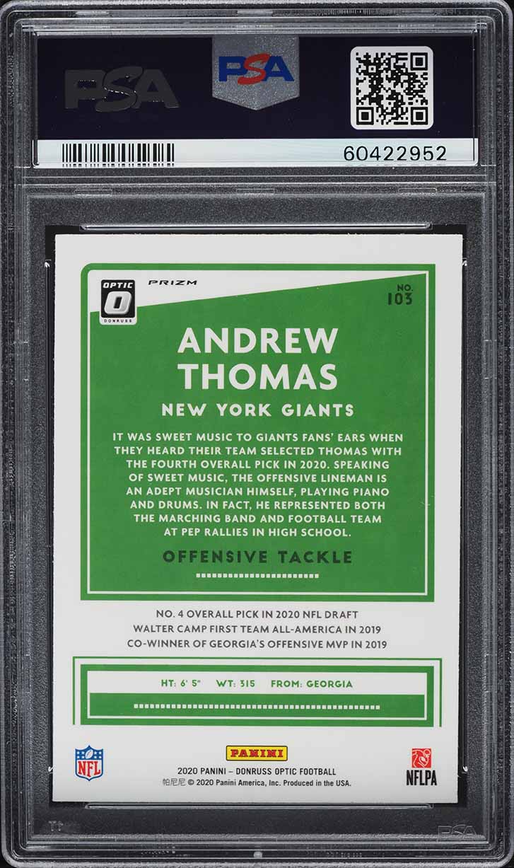2020 Donruss Optic Holo Andrew Thomas ROOKIE #103 PSA 10 GEM MINT