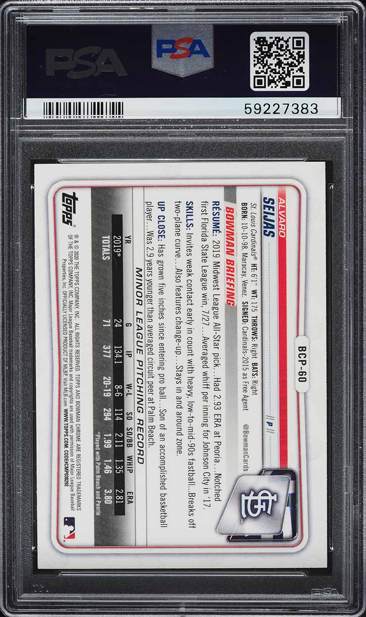 2020 Bowman Chrome Alvaro Seijas PROSPECT #BCP-60 PSA 9 MINT