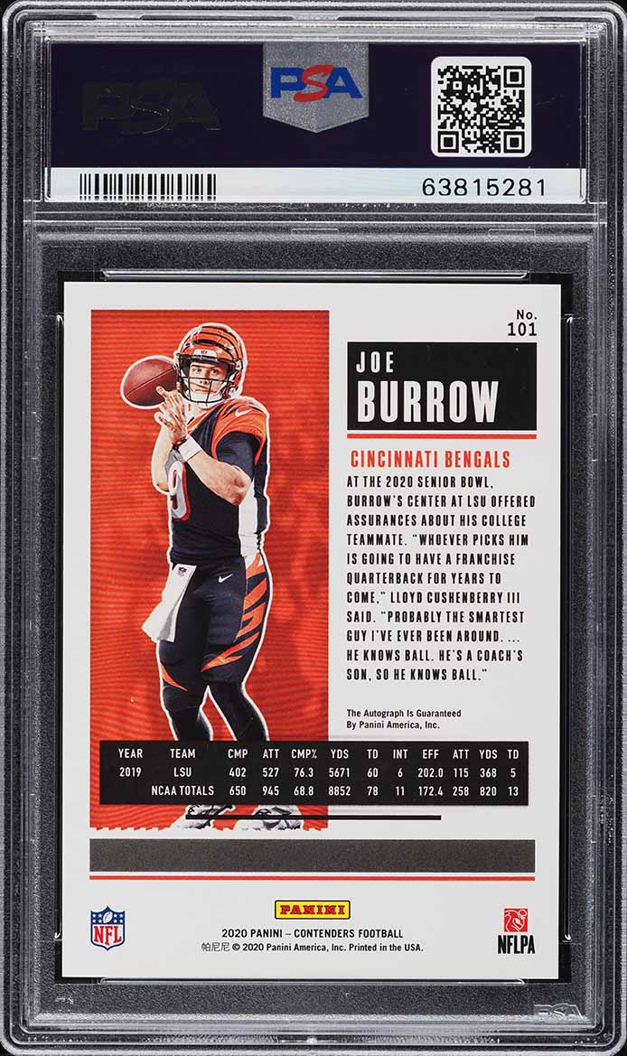 2020 Panini Contenders Wild Card Joe Burrow ROOKIE AUTO #101 PSA 10 GEM MINT