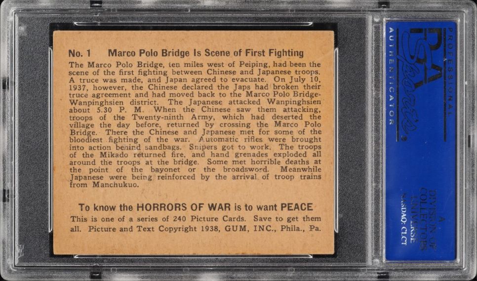 1938 Gum Inc. Horrors Of War Marco Polo Bridge Scene Of First Fighting #1 PSA 6