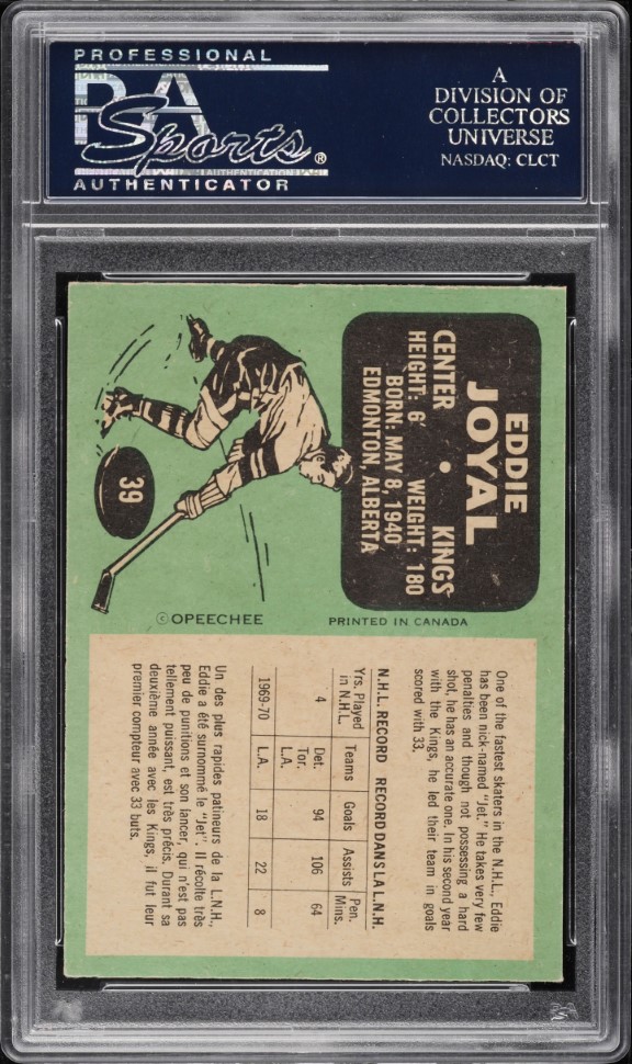 1970 O-Pee-Chee Hockey Eddie Joyal #39 PSA 8.5 NM-MT+