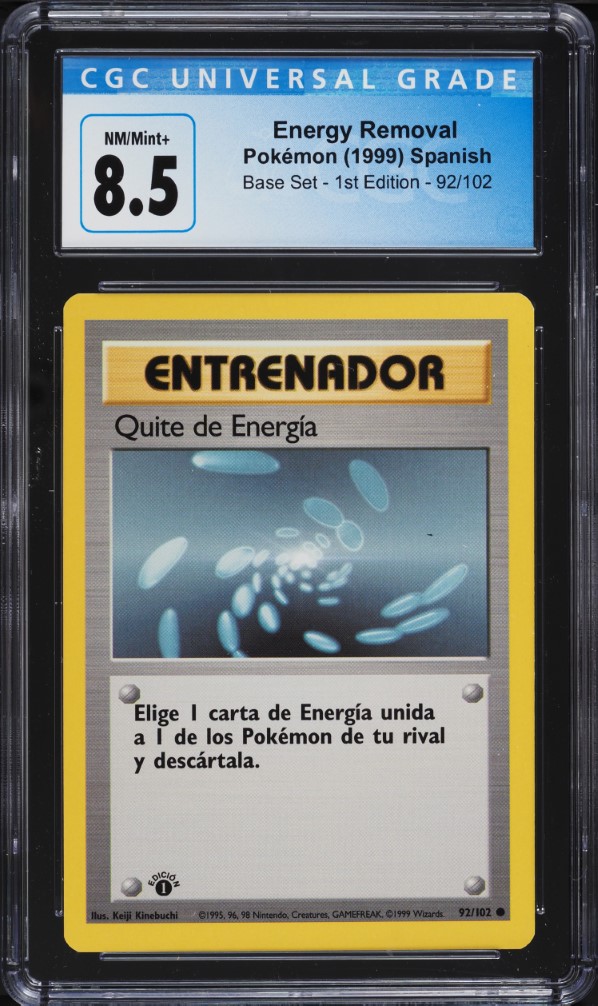 1999 Pokemon Base Set Shadowless 1st Edition Energy Removal #92 CGC 8.5 NM-MT+