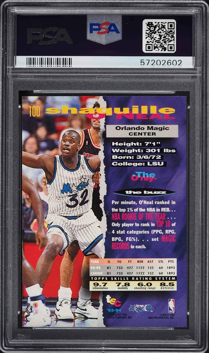 1993 Stadium Club Basketball Shaquille O'Neal #100 PSA 10 GEM MINT