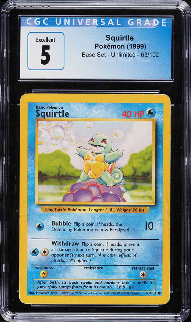 1999 Pokemon Base Set Squirtle #63 CGC 5 EX