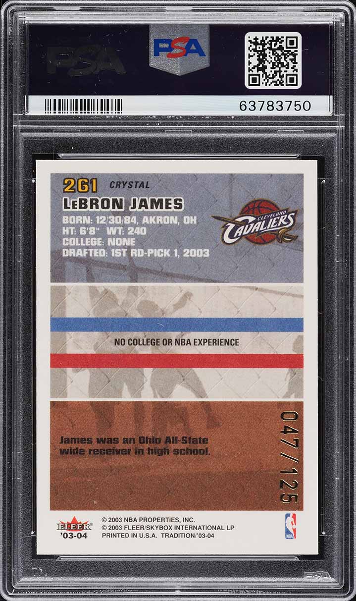 2003 Fleer Tradition Crystal LeBron James ROOKIE /125 #261 PSA 9 MINT