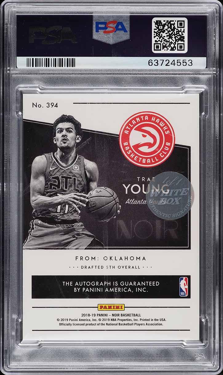 2018 Panini Noir Platinum White Box Trae Young AUTO DNA 10 1/1 
