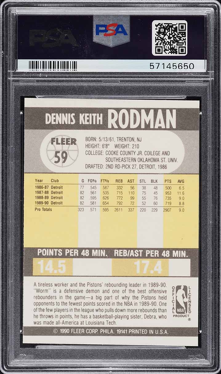 1990 Fleer Basketball Dennis Rodman #59 PSA 8 NM-MT
