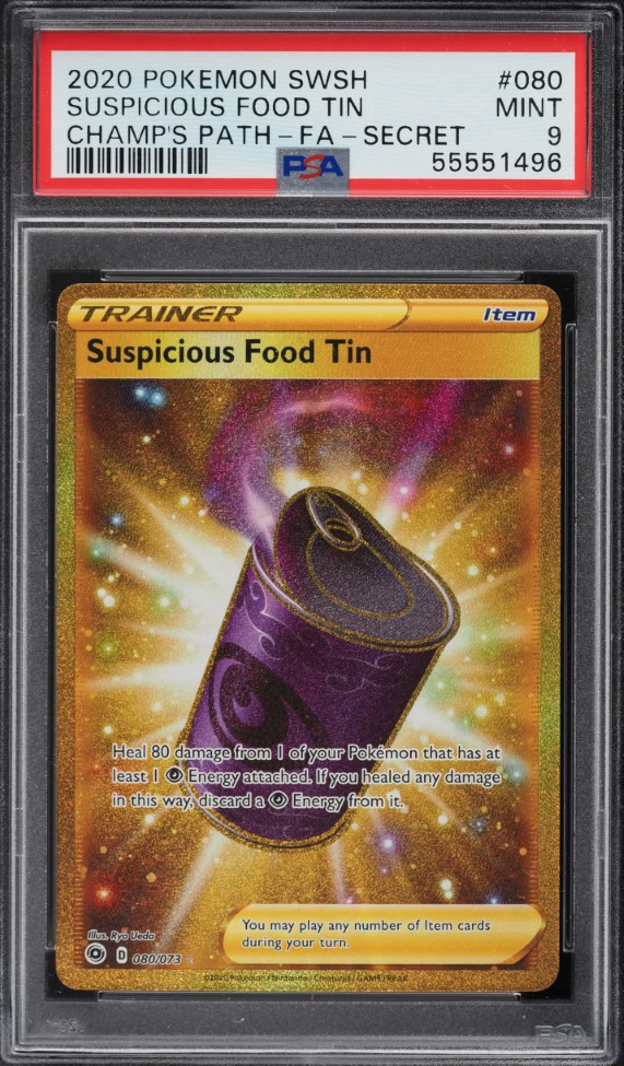 2020 Pokemon SWSH Champions Path Secret Rare Suspicious Food Tin #80 PSA 9 MINT