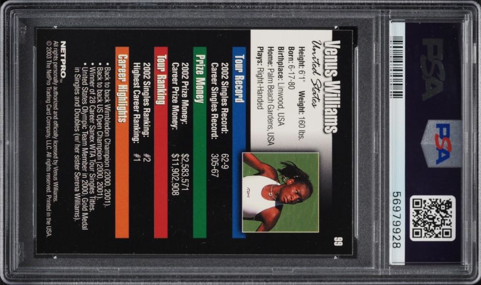 2003 Netpro Tennis Venus Williams ROOKIE #99 PSA 8 NM-MT