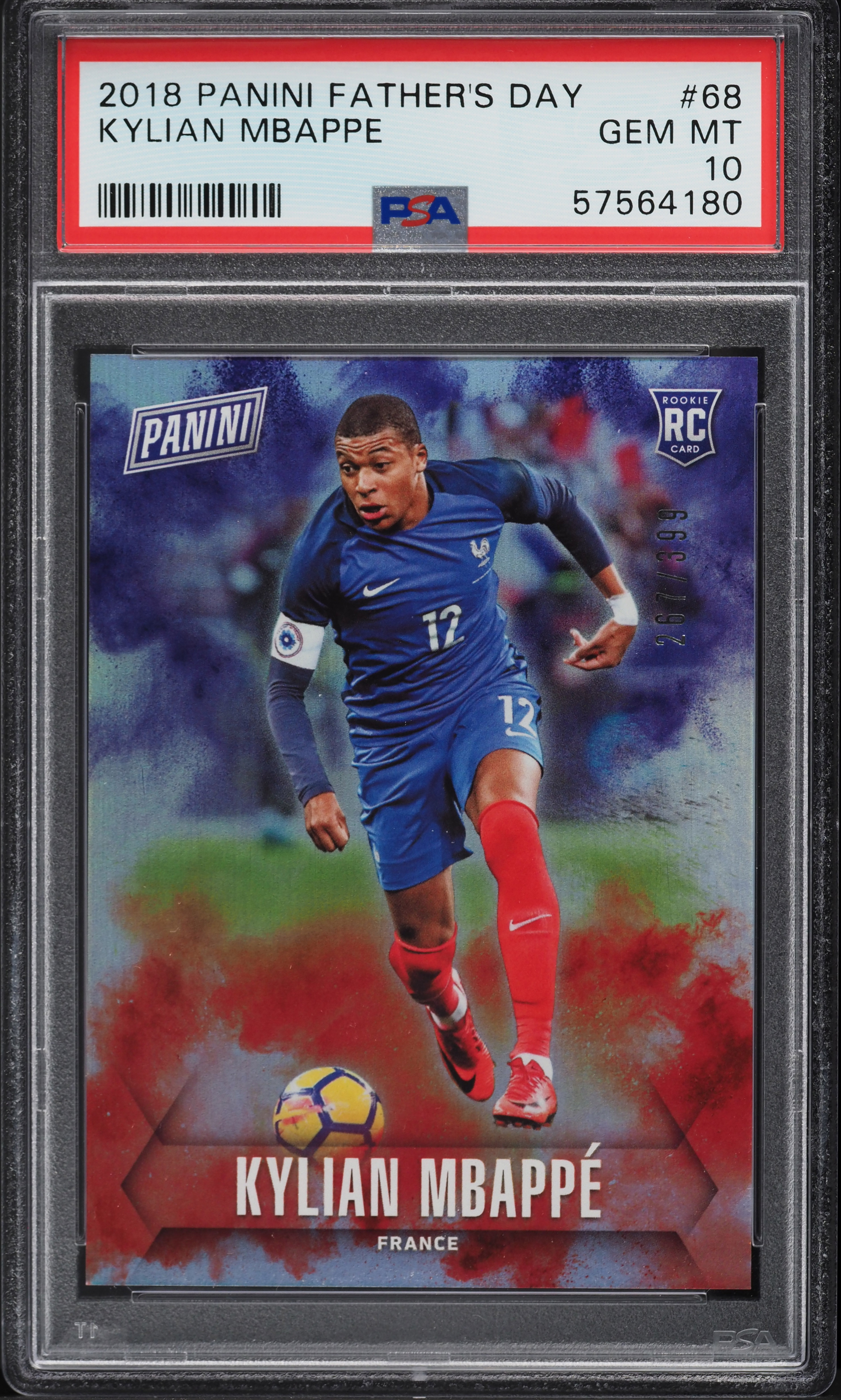 2018 Panini Father's Day Kylian Mbappe ROOKIE /399 #68 PSA 10 GEM