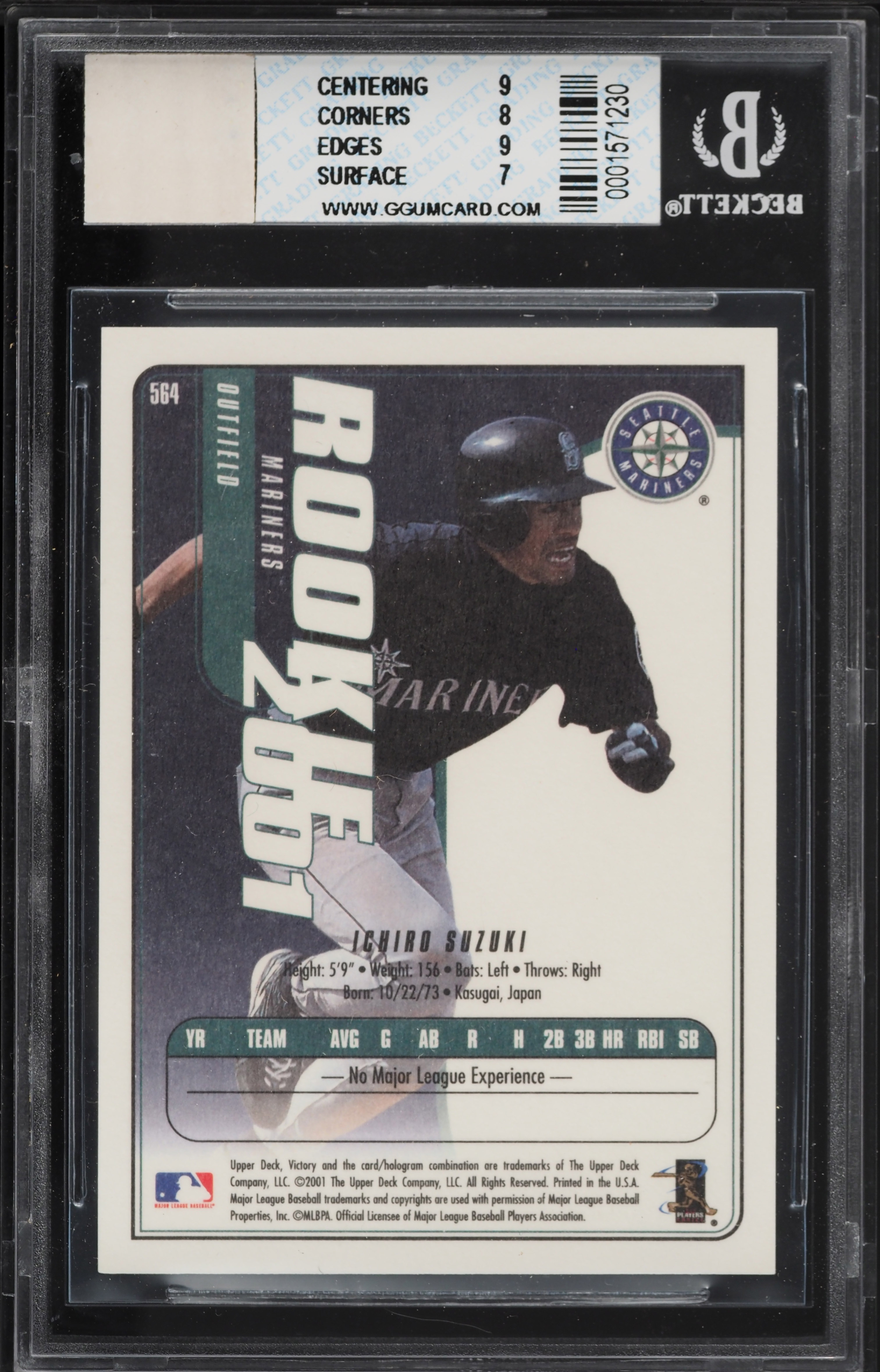 2001 Upper Deck Victory Ichiro Suzuki ROOKIE BAT PATCH #564 BGS 8