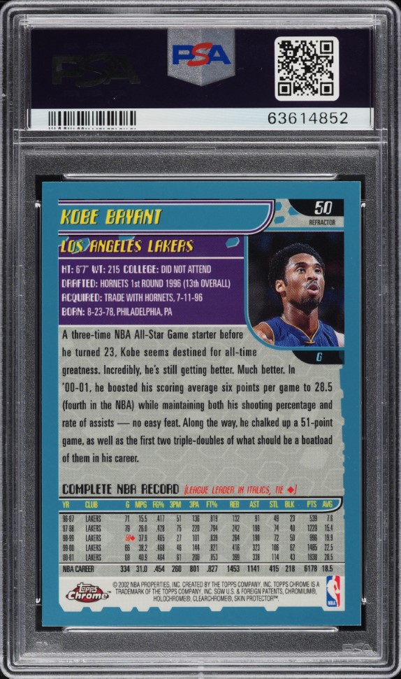 2001 Topps Chrome Refractor Kobe Bryant #50 PSA 10 GEM MINT
