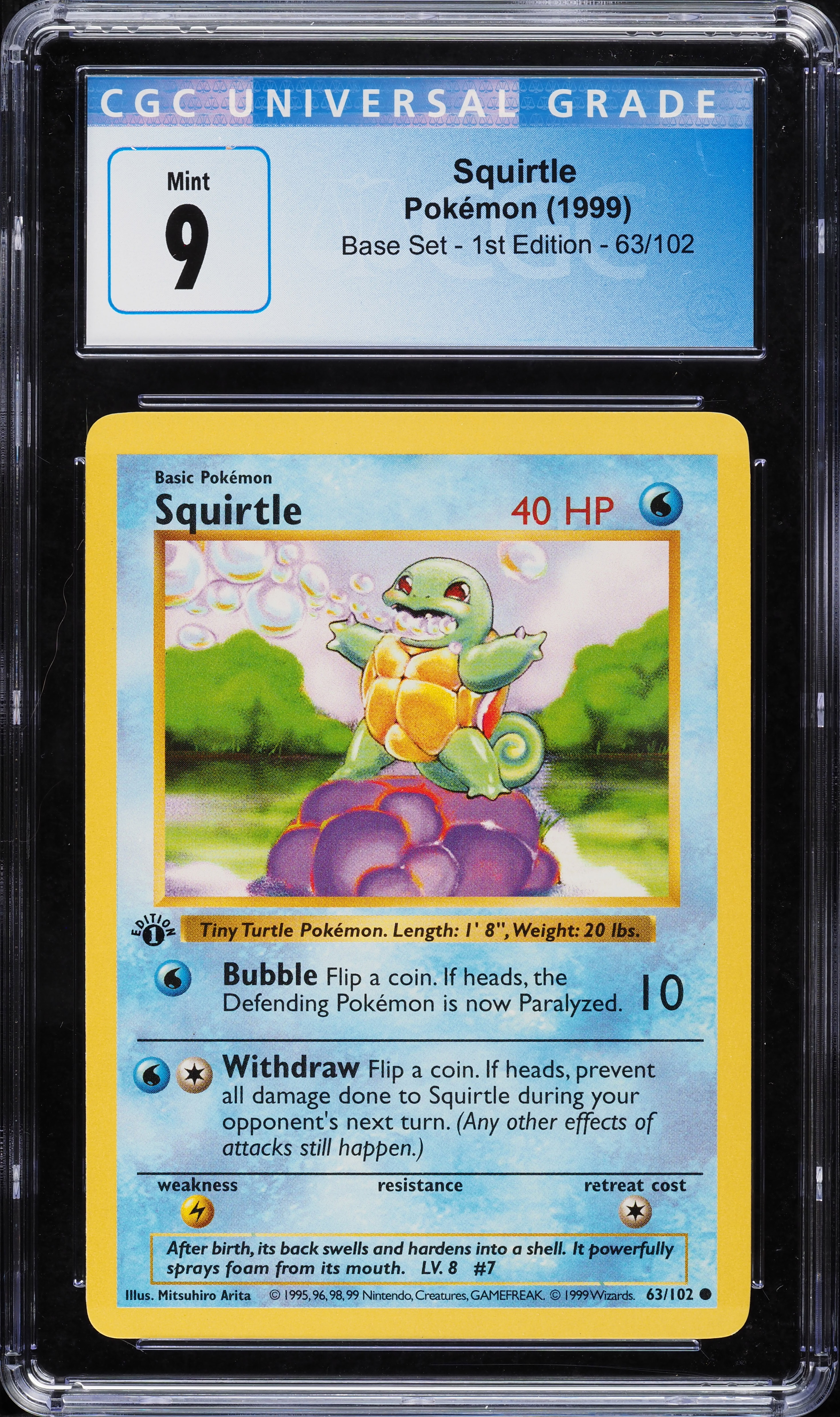 squirtle pokemon card first edition Carapuce Base Set 1st 63/102 French PSA 9 TBC Games If heads 1999 Pokemon Base Set Shadowless
