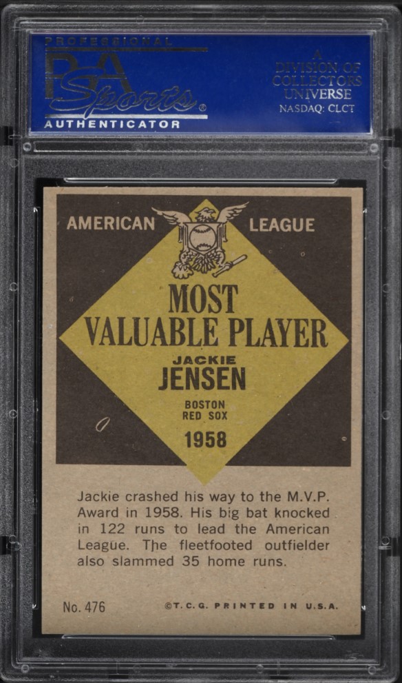 1961 Topps Jackie Jensen MVP #476 PSA 7 NRMT