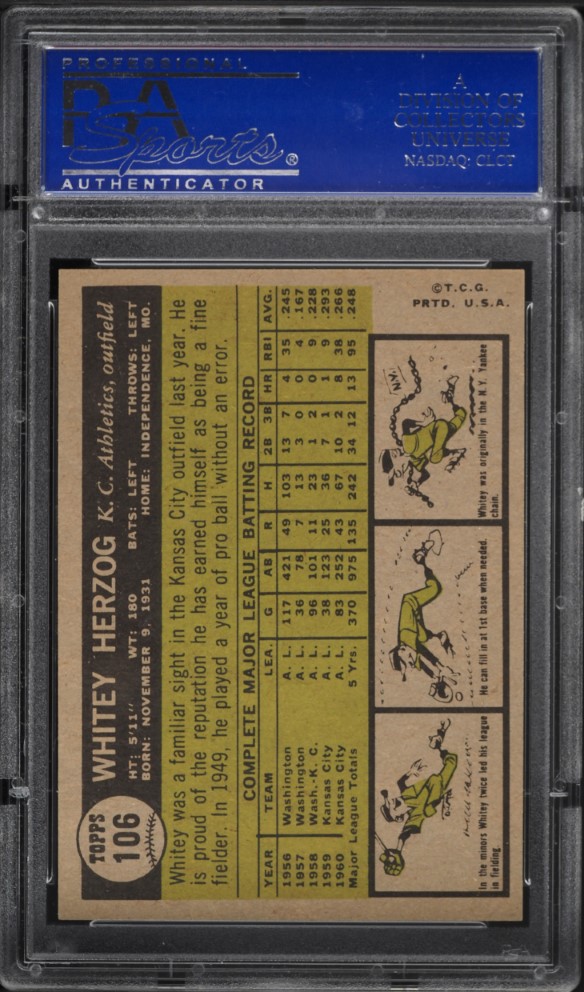 1961 Topps Whitey Herzog #106 PSA 8 NM-MT