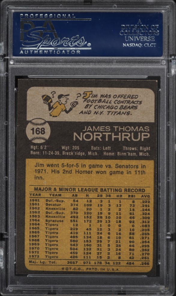 1973 Topps Jim Northrup #168 PSA 9 MINT