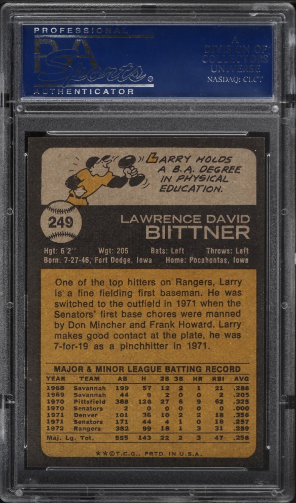 1973 Topps Larry Biittner #249 PSA 9 MINT