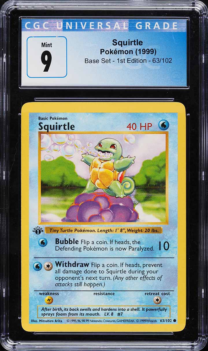 1999 Pokemon Base Set Shadowless 1st Edition Squirtle #63 CGC 9 MINT