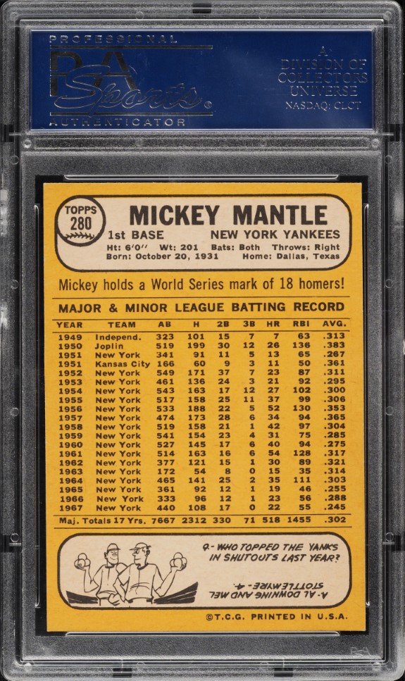1968 Topps Mickey Mantle #280 PSA 8 NM-MT
