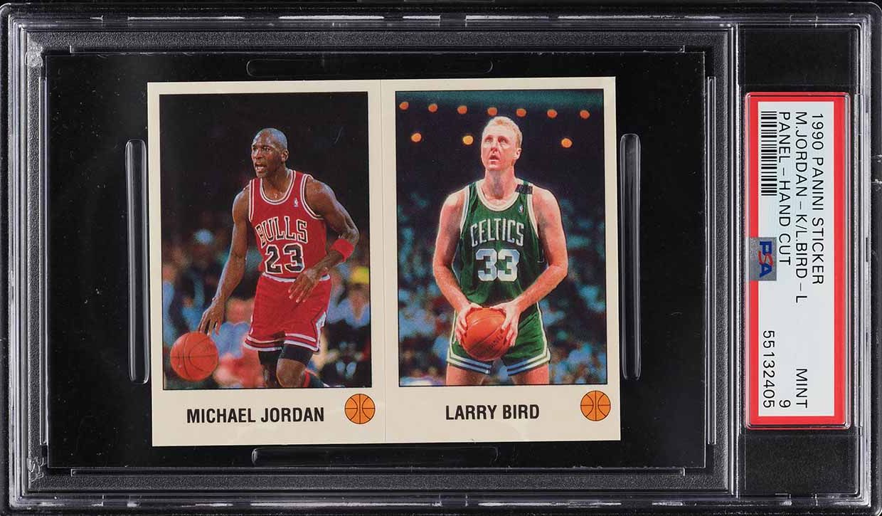 1990 Panini Sticker Panel Michael Jordan & Larry Bird PSA 9 MINT